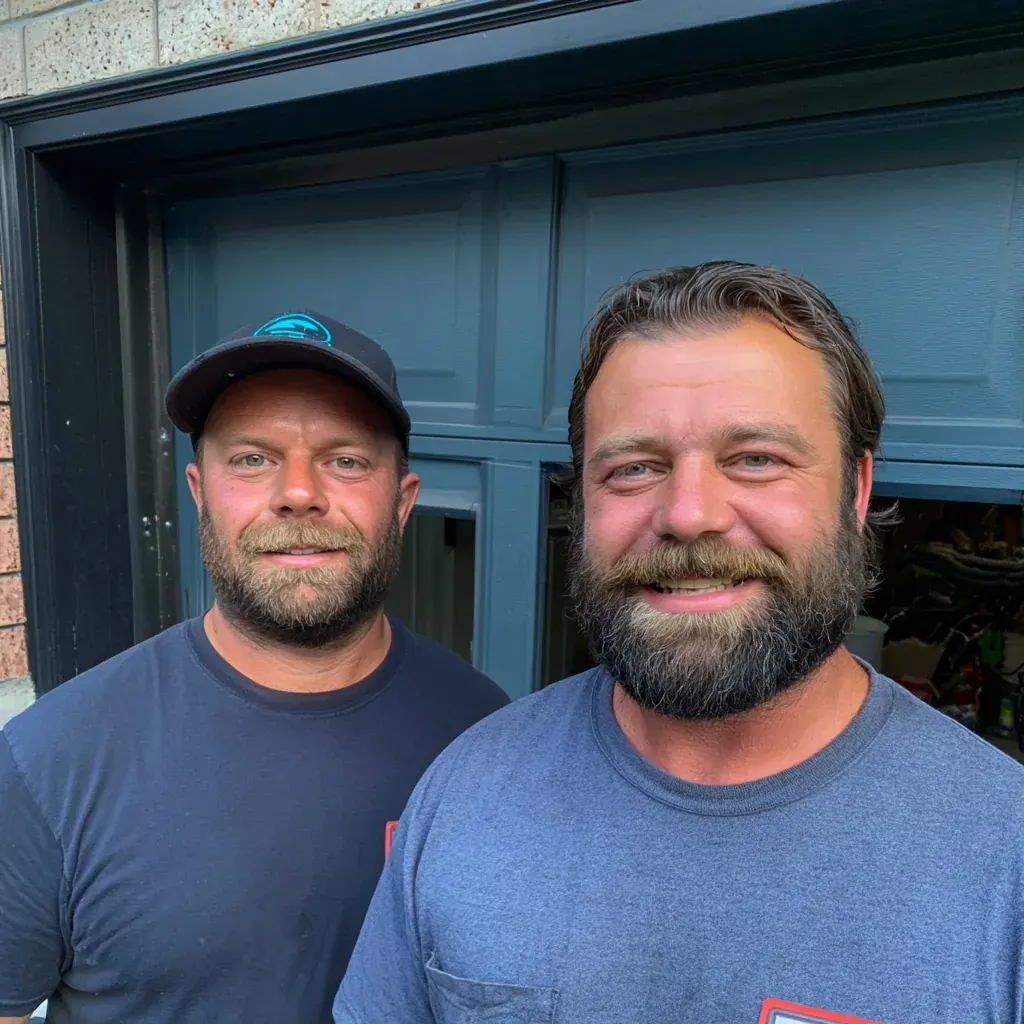 Local garage door crew at work on a Fishers, IN property